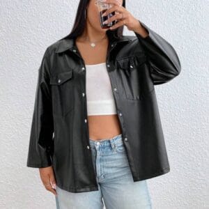 Chaquetas Tipo Camisera Cuello Ancho y Botones