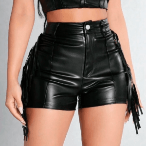 Shorts Cuerina con Flecos y Detalles Elegantes