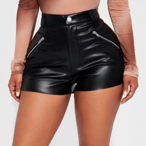 Shorts Elegante con Cierres Plateados Decorativos