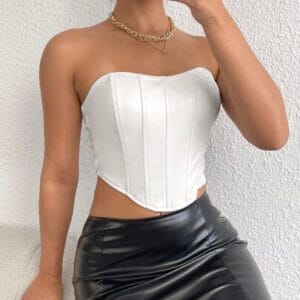 Blusas Tipo Corset Elegante En Cuerina