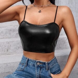 Blusas Ajustada Corta Con tiras En Cuerina