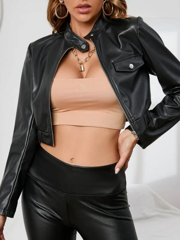 Chaqueta en Cuerina con Botón y cierre Plateado - Image 4