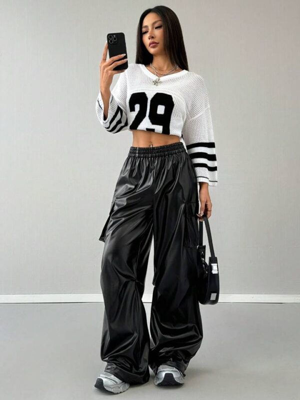 Jogger Cuerina Mujer Ancho, Pretina Resortada - Image 4