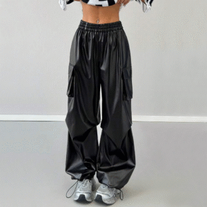 Jogger Cuerina Mujer Ancho, Pretina Resortada