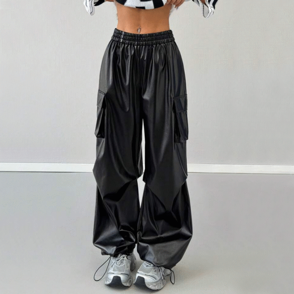 Jogger Cuerina Mujer Ancho, Pretina Resortada