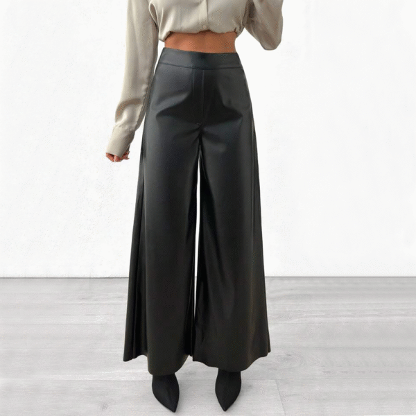 Pantalón Cuerina Elegante Corte Ancho con Pretina Alta