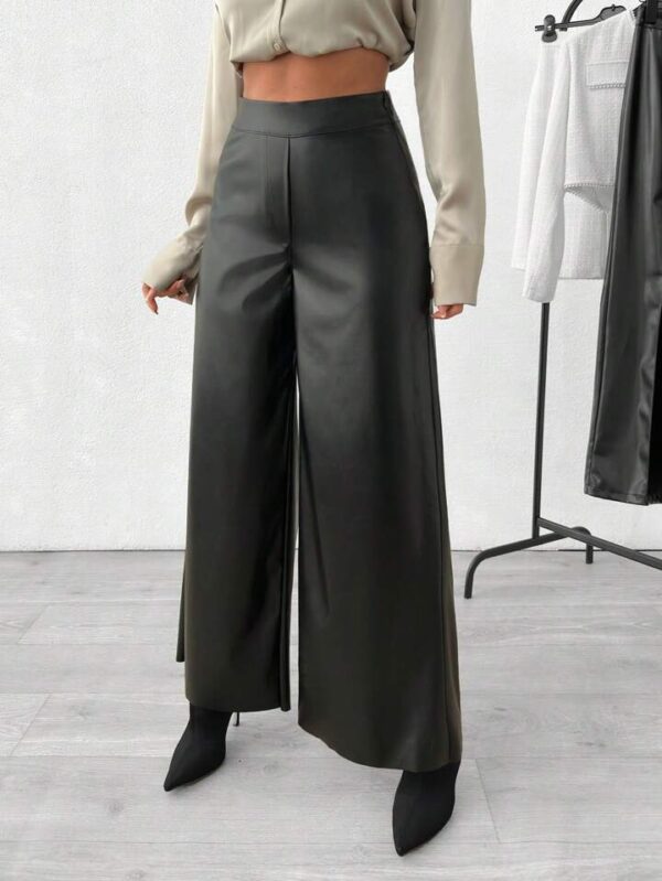 Pantalón Cuerina Elegante Corte Ancho con Pretina Alta - Image 3