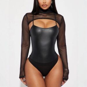 Body Cuerina ajustado con Blusa Malla Tex