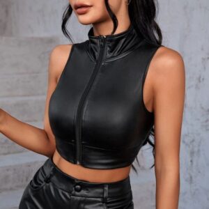 Blusa Corta sin Mangas con Cierre Delantero