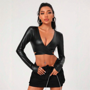 Blusa Corta Manga Larga Diseño Cruzado