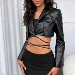 Chaqueta Corta Tiras Envolventes en la Cintura