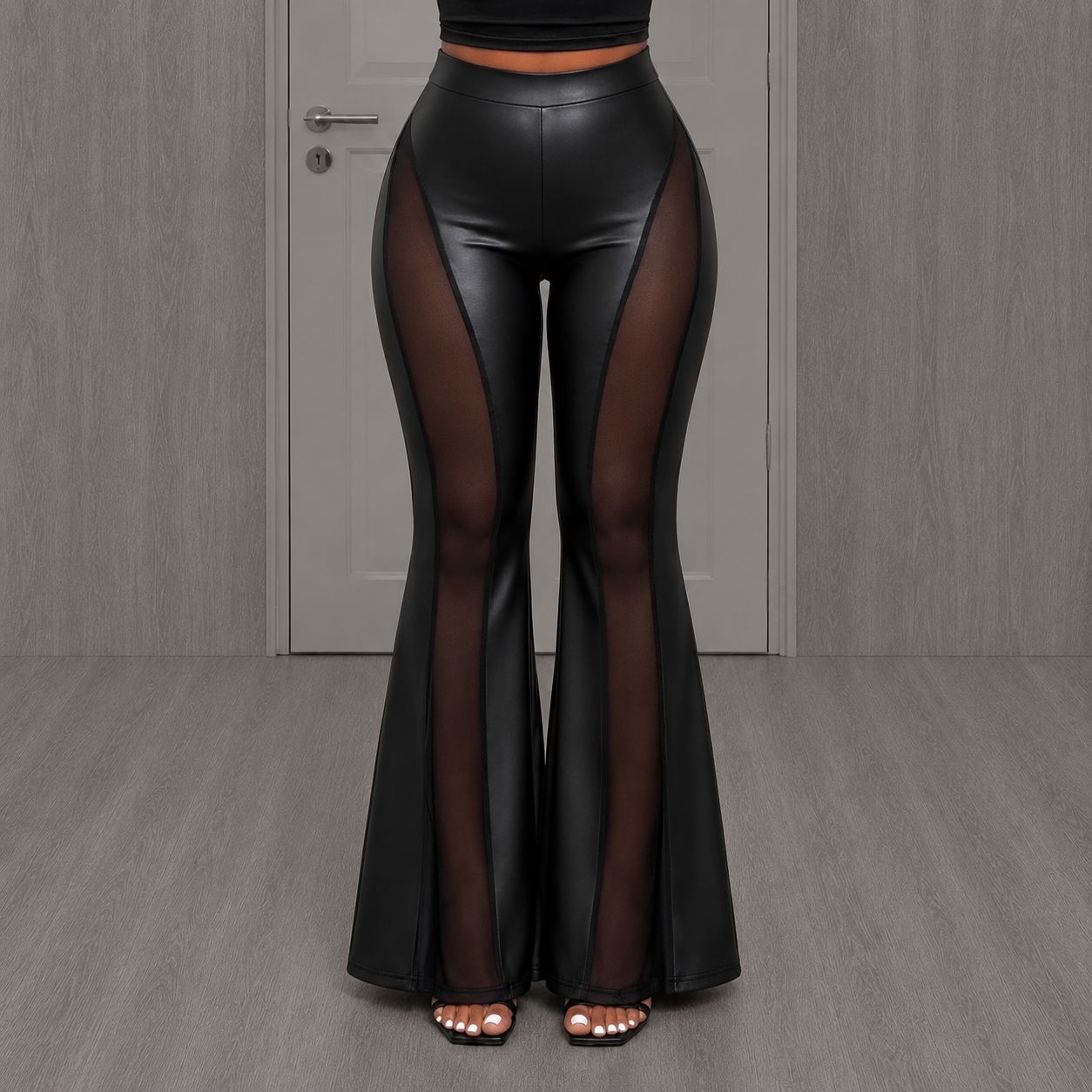 Leggins Cuerina Bota Ancha con Malla Delantera