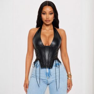 Corset Cuerina con Ojaletes Laterales Ajustable