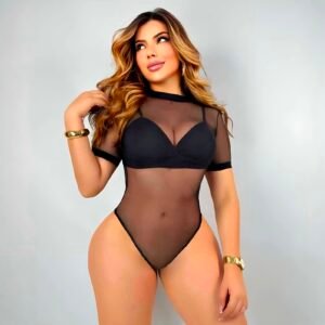 Body Malla Manga Corta Top Integrado Polilicra