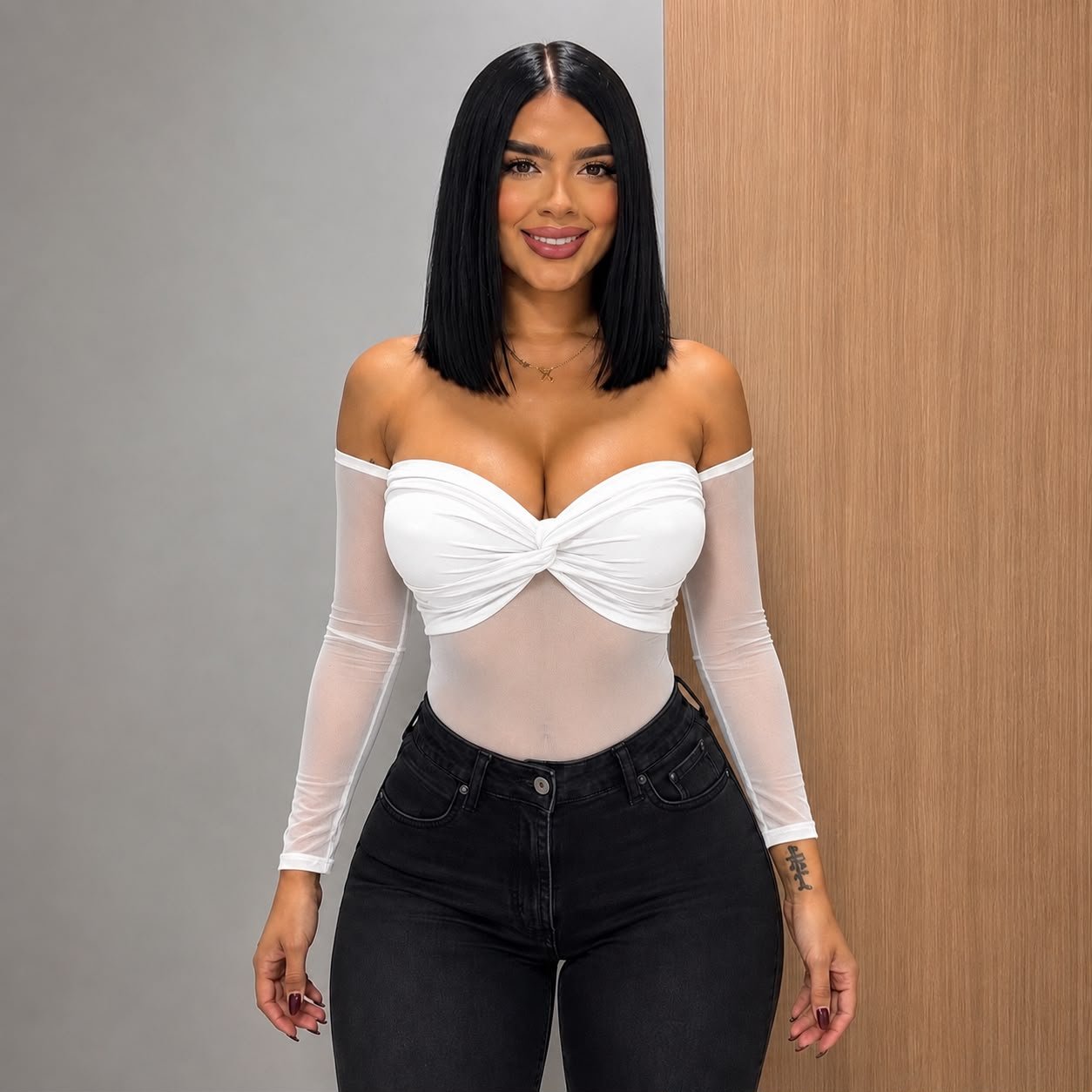 Body en Malla Tex con Top Nudo en Polilicra