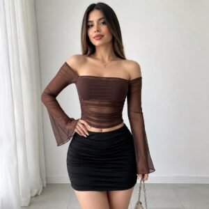 Blusa Corta Malla con Mangas Largas Anchas