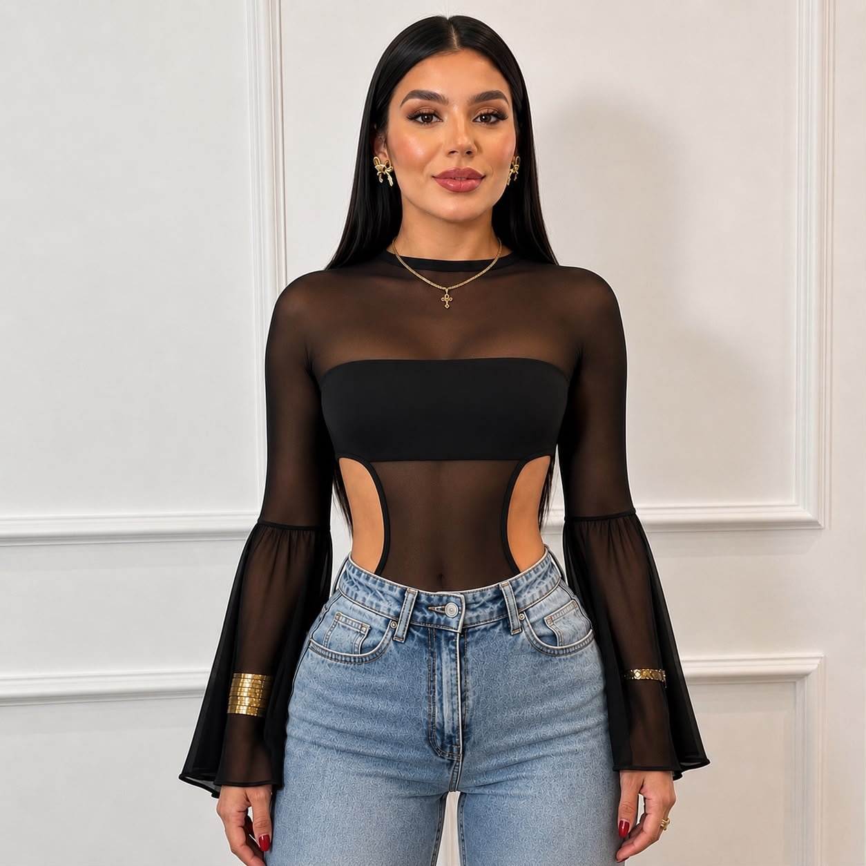 Body Elegante Malla Laterales Descubiertos y Top