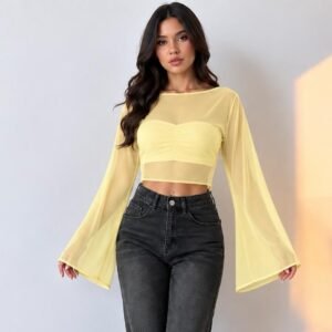 Blusa Corta en Malla Tex con Mangas Largas y Top